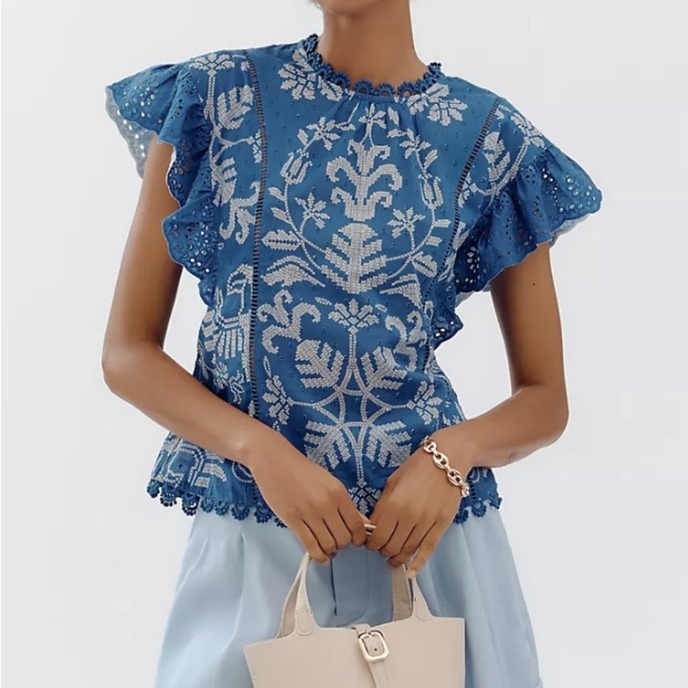 NWT Farm Rio Blue Embroidered Women's Top